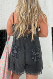 Sexy Solid Color Lace Pocket Adjustable V Neck Loose Rompers