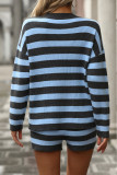 Casual Street Stripe Weave Contrast O Neck Long Sleeve Two Pieces