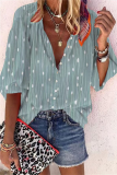 Casual Daily Striped Print Buttons Contrast V Neck Tops