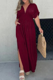 Daily Elegant Solid Color Pocket Slit V Neck Waist Skirt Dresses