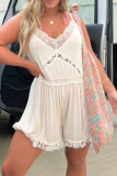Sexy Solid Color Lace Pocket Adjustable V Neck Loose Rompers
