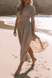 Daily Elegant Solid Color Pocket Slit V Neck Waist Skirt Dresses