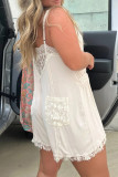 Sexy Solid Color Lace Pocket Adjustable V Neck Loose Rompers