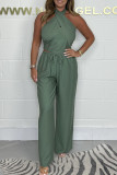 Casual Daily Solid Color Pocket Lace Up Halter Sleeveless Two Pieces