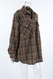 Casual Daily Plaid Pocket Buttons Contrast Turndown Collar Tops