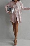 Casual Leopard Print Lace Up Turndown Collar Shirt Dresses
