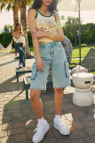 Casual Street Gradient Color Pocket Buttons Loose Denim Shorts