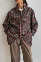 Casual Daily Plaid Pocket Buttons Contrast Turndown Collar Tops