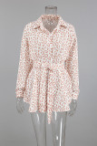 Casual Leopard Print Lace Up Turndown Collar Shirt Dresses