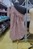 Sexy Leopard Print Lace Up Irregular Sloping Shoulder T-Shirts