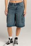 Casual Street Gradient Color Pocket Buttons Loose Denim Shorts