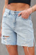 Casual Daily Solid Color Ripped Pocket Loose Denim Shorts