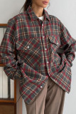 Casual Daily Plaid Pocket Buttons Contrast Turndown Collar Tops