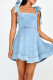 Casual Daily Solid Color Distressed Lace Up Square Neck Sleeveless Denim Dresses