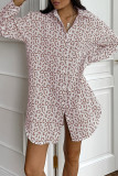 Casual Leopard Print Lace Up Turndown Collar Shirt Dresses