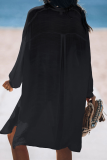 Casual Vacation Solid Color Buckle See-Through Swimwears Cover Up
