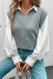 Casual Daily Solid Color Weave V Neck Tops