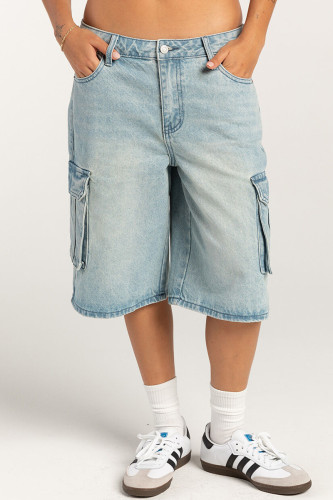 Casual Street Gradient Color Pocket Buttons Loose Denim Shorts