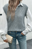 Casual Daily Solid Color Weave V Neck Tops