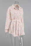 Casual Leopard Print Lace Up Turndown Collar Shirt Dresses