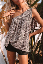 Sexy Leopard Print Lace Up Irregular Sloping Shoulder T-Shirts