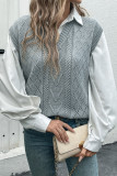 Casual Daily Solid Color Weave V Neck Tops