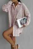 Casual Leopard Print Lace Up Turndown Collar Shirt Dresses