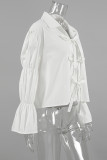 Casual Daily Solid Color Lace Up Turndown Collar Tops