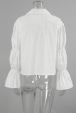 Casual Daily Solid Color Lace Up Turndown Collar Tops