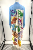 Casual Street Graffiti Print Buckle Turndown Collar Shirt Dresses