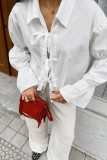 Casual Daily Solid Color Lace Up Turndown Collar Tops
