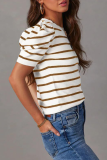Casual Stripe Ruched Weave O Neck T-Shirts