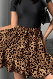 Casual Daily Leopard Print Patchwork Ruffle Loose High Waist Type A Full Print Bottoms