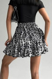 Casual Daily Leopard Print Patchwork Ruffle Loose High Waist Type A Full Print Bottoms
