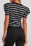 Casual Stripe Ruched Weave O Neck T-Shirts