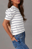 Casual Stripe Ruched Weave O Neck T-Shirts