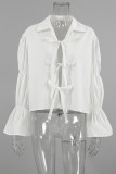 Casual Daily Solid Color Lace Up Turndown Collar Tops