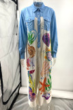 Casual Street Graffiti Print Buckle Turndown Collar Shirt Dresses
