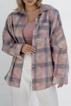 Casual Daily Plaid Buttons Contrast Turndown Collar Tops