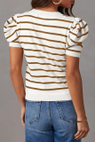 Casual Stripe Ruched Weave O Neck T-Shirts