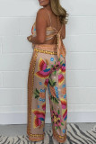 Sexy Flowers Backless Irregular Square Neck Sleeveless Two Pieces