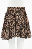 Casual Daily Leopard Print Patchwork Ruffle Loose High Waist Type A Full Print Bottoms