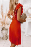 Elegant Solid Color Ruffle Pleated O Neck Pleated Dresses