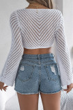 Sexy Vacation Solid Color Hollow Out Lace Up V Neck Outerwear