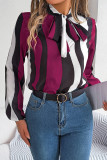 Casual Daily Geometric Print Lace Up Contrast Tie Neck Tops