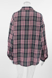 Casual Daily Plaid Pocket Buttons Contrast Turndown Collar Tops