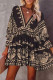 Casual Geometric Print Patchwork Contrast V Neck A Line Dresses