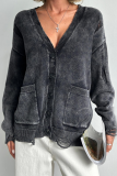 Casual Daily Solid Color Ripped Distressed Pocket Buttons V Neck Outerwear