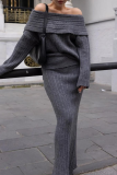 Sexy Solid Color Patchwork Potholes Off Shoulder Long Sleeve Two Pieces