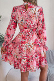 Elegant Floral Print Lace Up Half A Turtleneck A Line Dresses